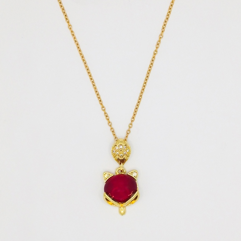 JEWELRY - NECKLACE - STAINLESS STEEL WITH CRYSTALS AND CAT'S EYE - К041 - 1.4x2.7cm GOLD AND RED - 1pc.