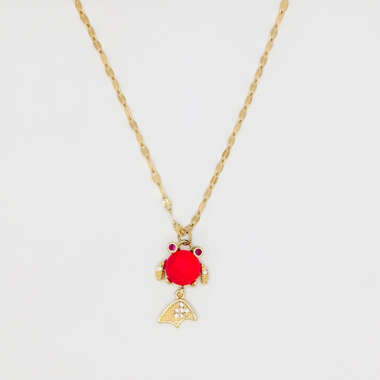 JEWELRY - NECKLACE - STAINLESS STEEL WITH CRYSTALS AND CAT'S EYE - FISH К040 - 1.2x2.1cm GOLD AND RED - PACKAGE 6pcs.