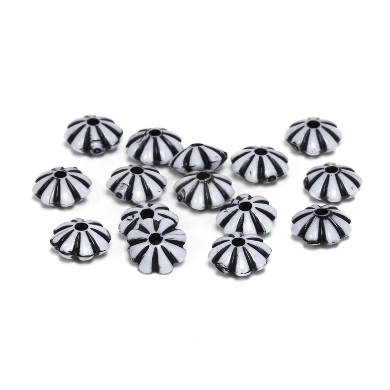 COLOR WASHED PLASTIC BEADS - WASHER FLOWER - 4x8mm WHITE AND BLACK - 50g Hole-1.6mm (416pcs.)