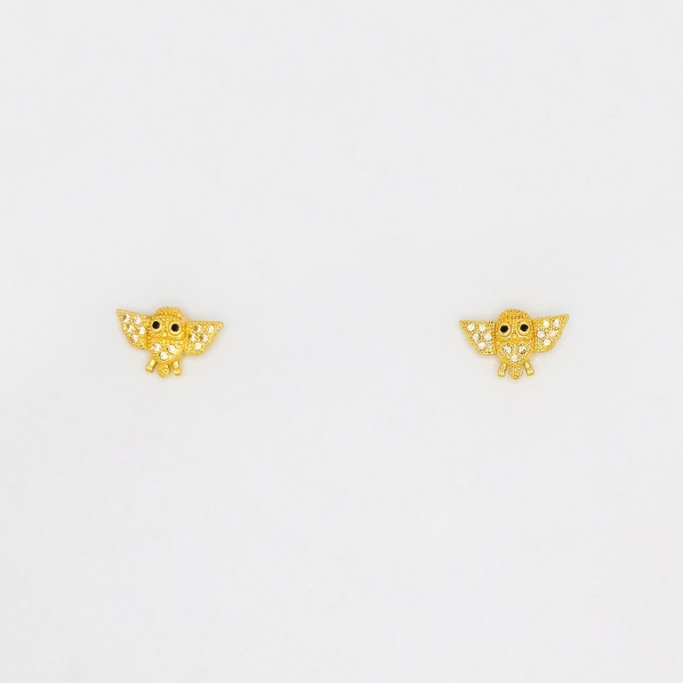 JEWELRY - EARRINGS - SCREW - ZIRCON - OWL Е204 - 1.6x0.9cm GOLD - PACKAGE 6 pairs