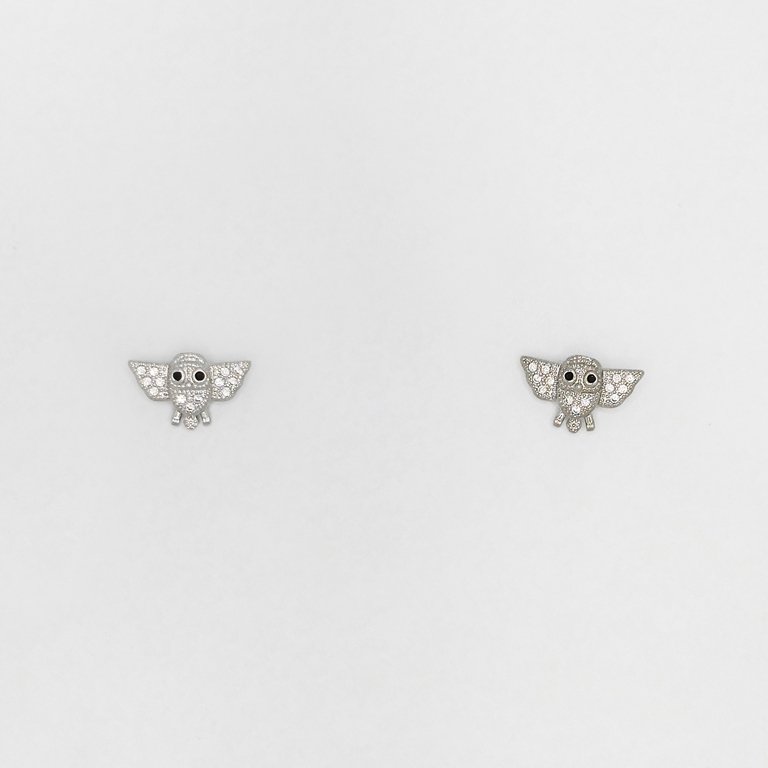 JEWELRY - EARRINGS - SCREW - ZIRCON - OWL Е204 - 1.6x0.9cm NICKEL - 1 pair