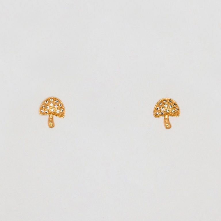 JEWELRY - EARRINGS - SCREW - ZIRCON - MUSHROOM Е224 - 1.2x1.3cm ROSE GOLD - 1 pair