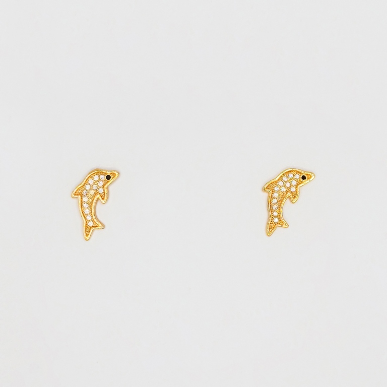 JEWELRY - EARRINGS - SCREW - ZIRCON - DOLPHIN Е230 - 0.9x1.7cm ROSE GOLD - 1 pair