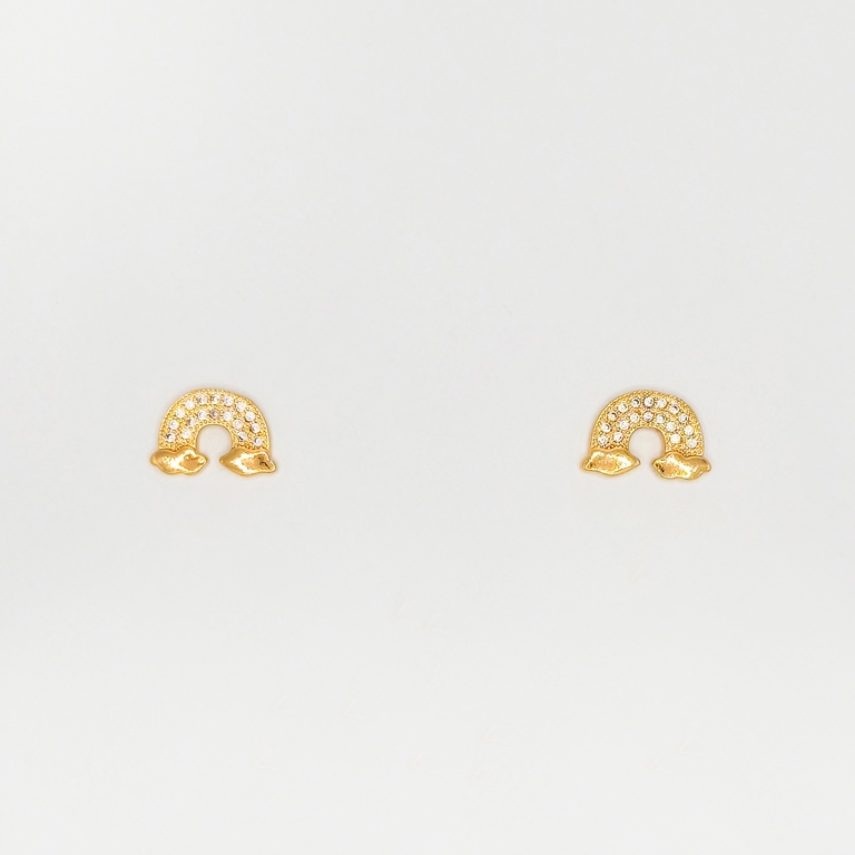 JEWELRY - EARRINGS - SCREW - ZIRCON - RAINBOW Е223 - 1.4x1.0cm ROSE GOLD - 1 pair