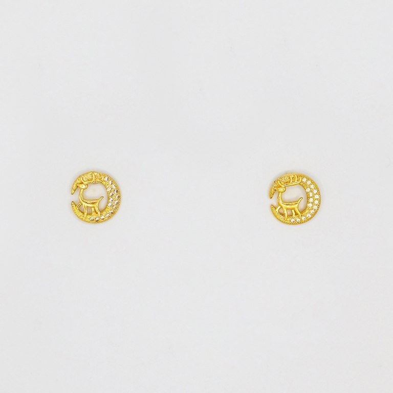 JEWELRY - EARRINGS - SCREW - ZIRCON - DEER Е203 - 1.3x1.3cm GOLD - 1 pair