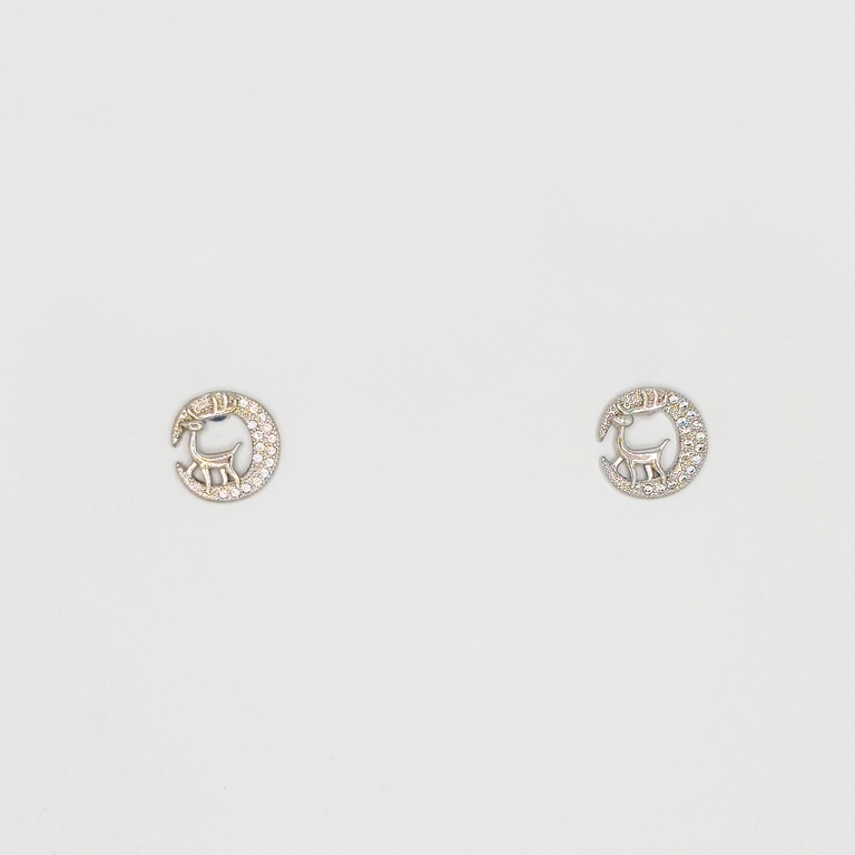 JEWELRY - EARRINGS - SCREW - ZIRCON - DEER Е203 - 1.3x1.3cm NICKEL - 1 pair