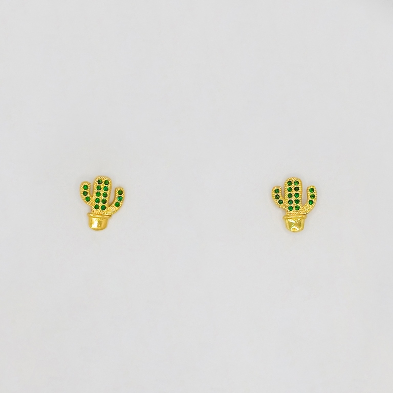 JEWELRY - EARRINGS - SCREW - ZIRCON - CACTUS Е190 - 1.1x1.3cm GOLD - 1 pair