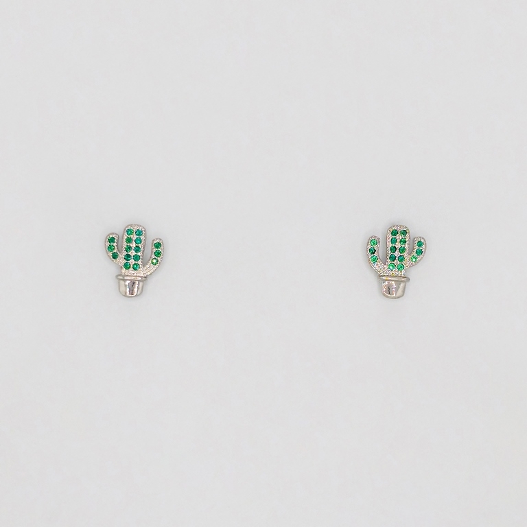 JEWELRY - EARRINGS - SCREW - ZIRCON - CACTUS Е190 - 1.1x1.3cm NICKEL - 1 pair