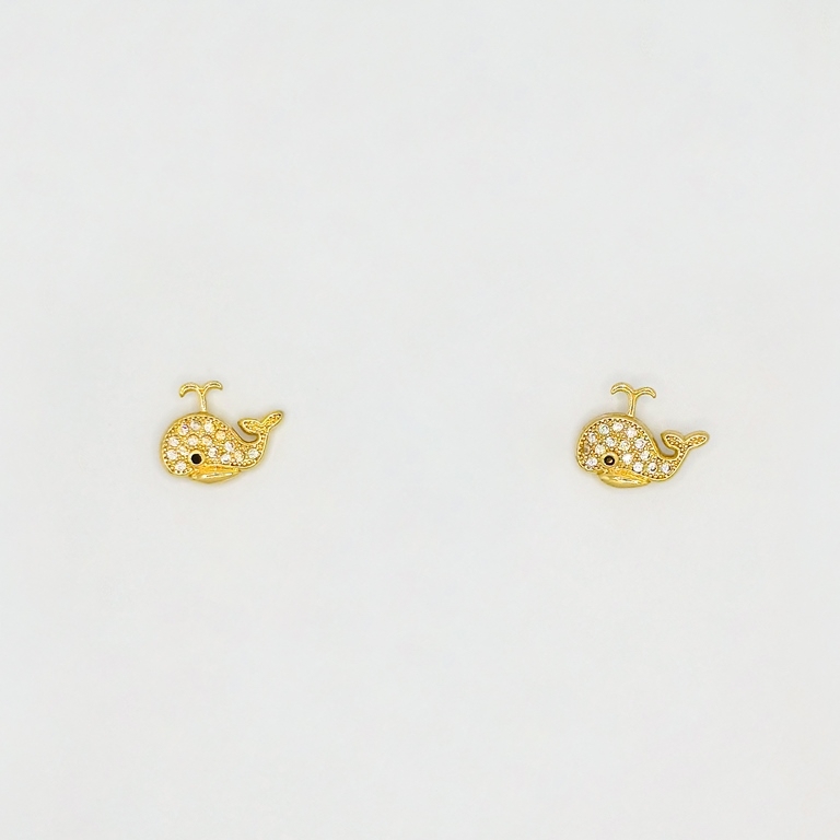 JEWELRY - EARRINGS - SCREW - ZIRCON - WHALE Е208 - 1.5x1.1cm GOLD - 1 pair