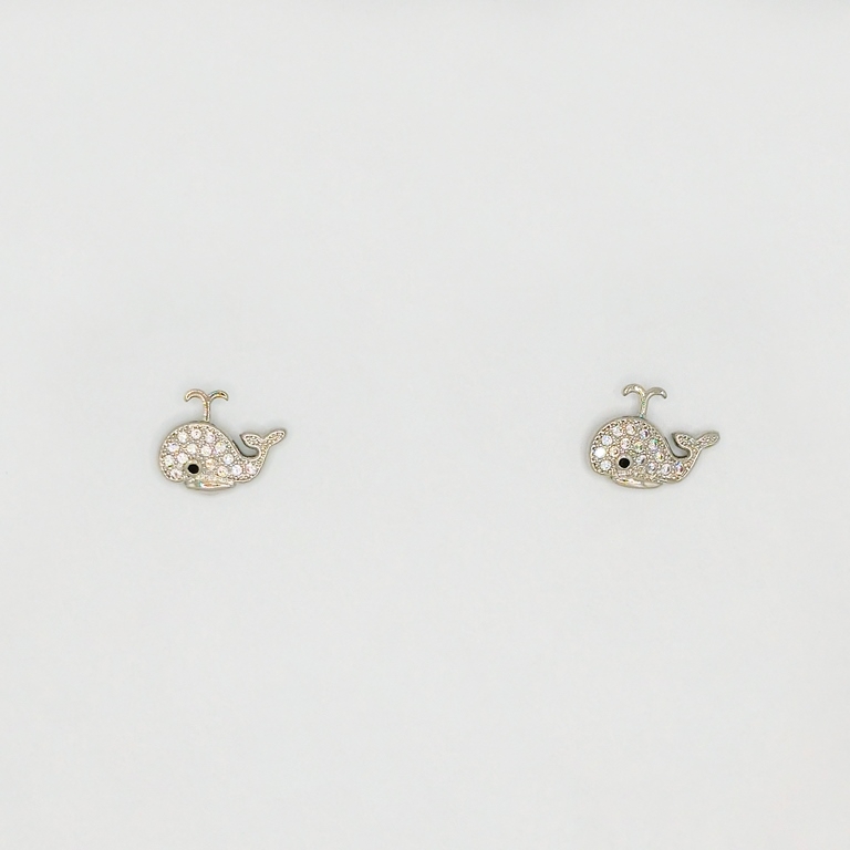 JEWELRY - EARRINGS - SCREW - ZIRCON - WHALE Е208 - 1.5x1.1cm NICKEL - 1 pair