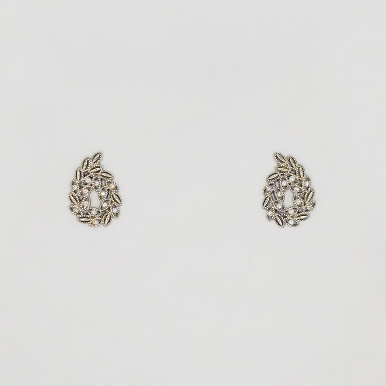 JEWELRY - EARRINGS - SCREW - ZIRCON - BRANCH Е226 - 1.3x1.8cm NICKEL - 1 pair