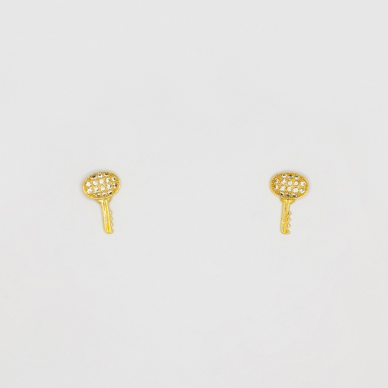 JEWELRY - EARRINGS - SCREW - ZIRCON - KEY Е193 - 1.0x1.5cm GOLD - PACKAGE 6 pairs