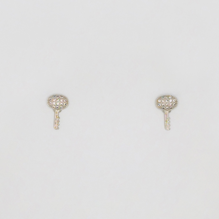 JEWELRY - EARRINGS - SCREW - ZIRCON - KEY Е193 - 1.0x1.5cm NICKEL - PACKAGE 6 pairs