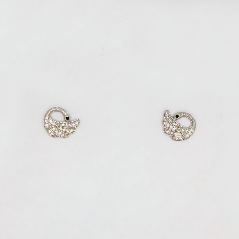 JEWELRY - EARRINGS - SCREW - ZIRCON - SWAN Е206 - 1.3x1.3cm NICKEL - 1 pair