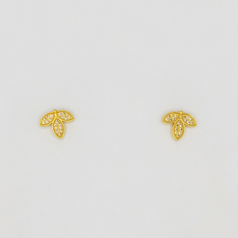 JEWELRY - EARRINGS - SCREW - ZIRCON - LEAVES Е185 - 1.4x1.2cm GOLD - 1 pair