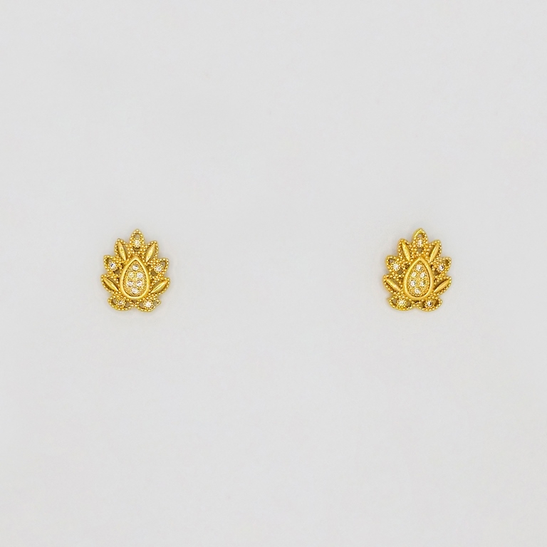 JEWELRY - EARRINGS - SCREW - ZIRCON - LEAVES Е186 - 1.2x1.9cm GOLD - 1 pair