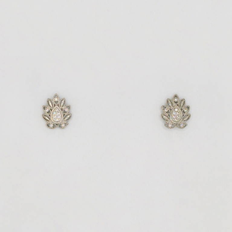 JEWELRY - EARRINGS - SCREW - ZIRCON - LEAVES Е186 - 1.2x1.9cm NICKEL - PACKAGE 6 pairs