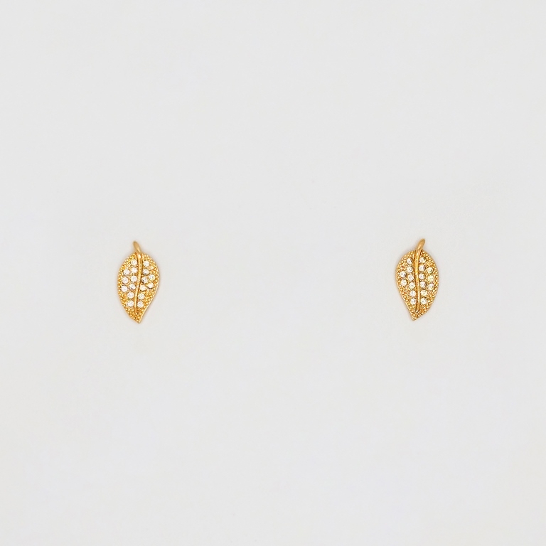 JEWELRY - EARRINGS - SCREW - ZIRCON - LEAF Е216 - 0.7x1.4cm ROSE GOLD - 1 pair