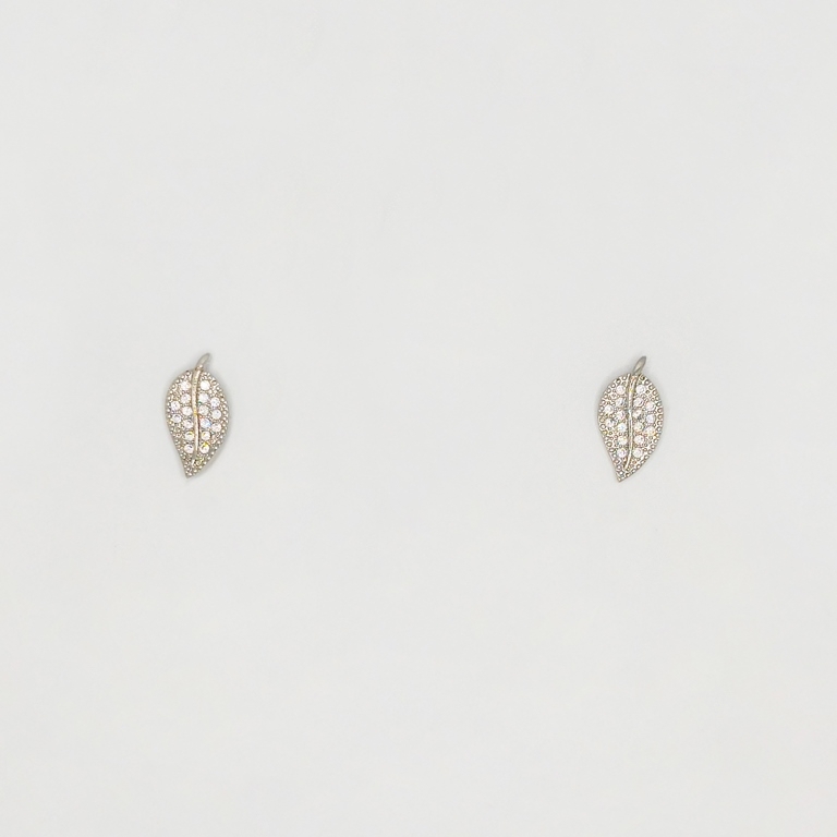 JEWELRY - EARRINGS - SCREW - ZIRCON - LEAF Е216 - 0.7x1.4cm NICKEL - 1 pair