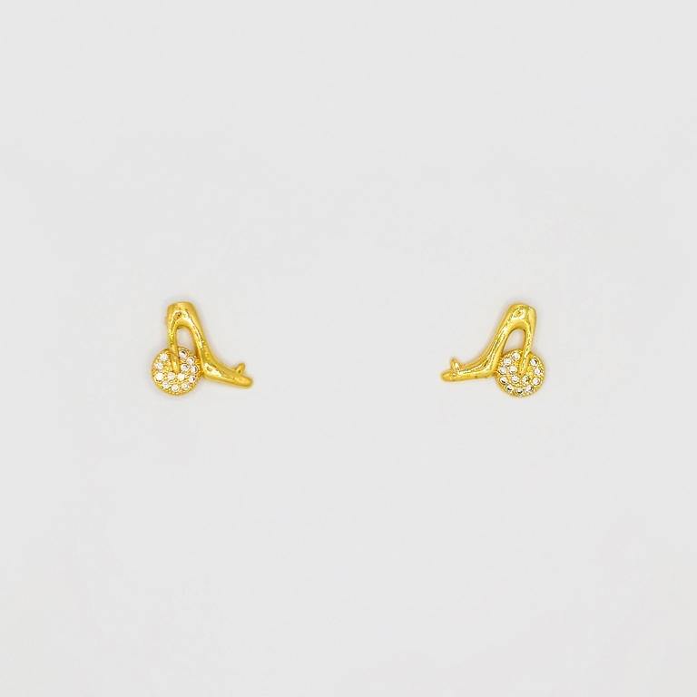 JEWELRY - EARRINGS - SCREW - ZIRCON - SHOE Е192 - 1.4x1.8cm GOLD - 1 pair