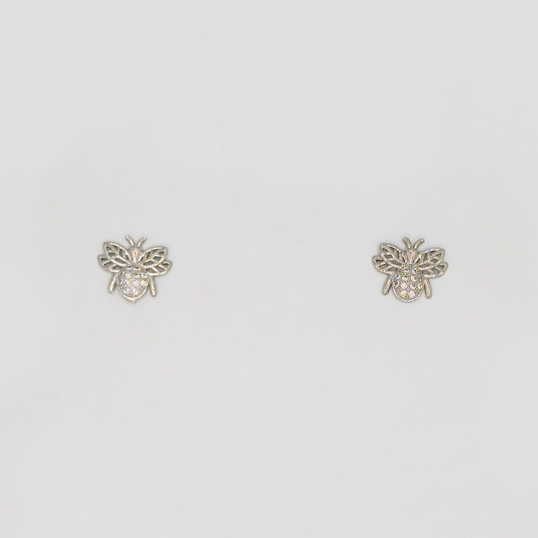 JEWELRY - EARRINGS - SCREW - ZIRCON - BEE Е242 - 1.4x1.1cm NICKEL - 1 pair