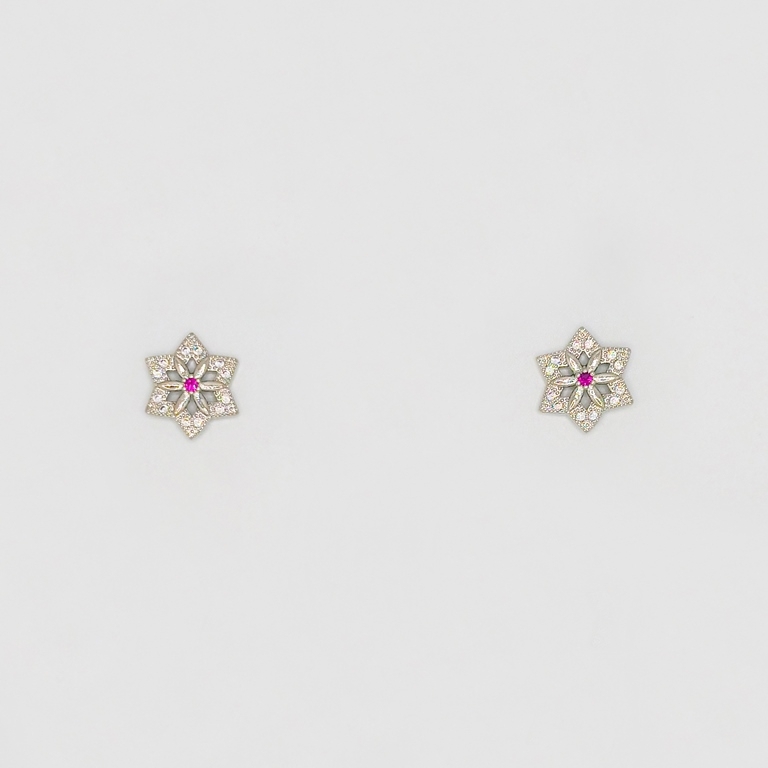 JEWELRY - EARRINGS - SCREW - ZIRCON - SNOWFLAKE Е246 - 1.2x1.2cm NICKEL - 1 pair