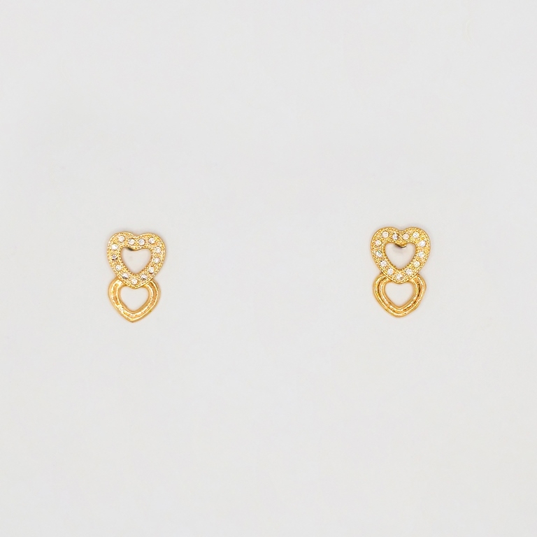 JEWELRY - EARRINGS - SCREW - ZIRCON - HEARTS Е213 - 1.1x1.6cm ROSE GOLD - 1 pair