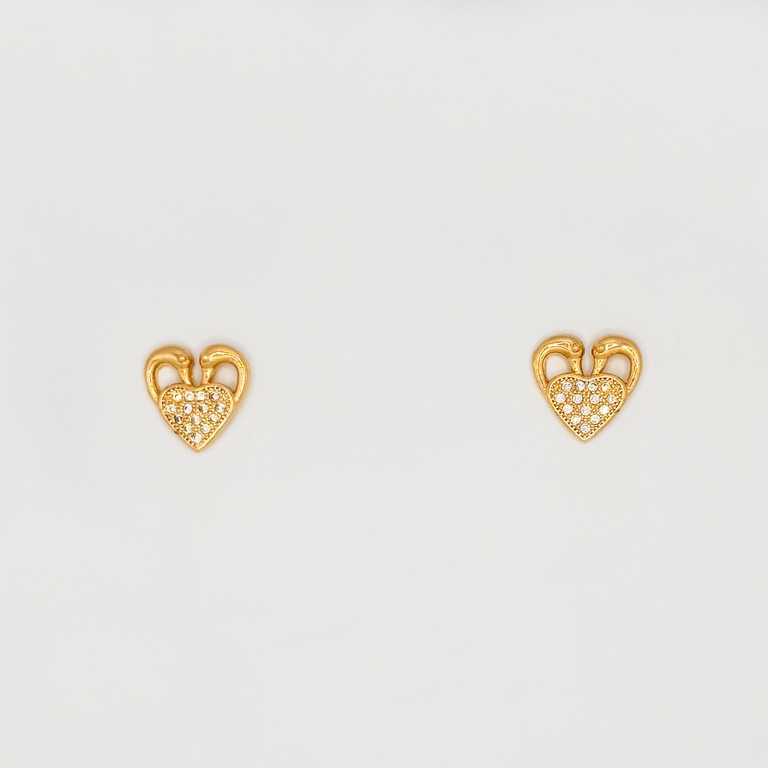 JEWELRY - EARRINGS - SCREW - ZIRCON - HEART Е214 - 1.2x1.4cm ROSE GOLD - 1 pair