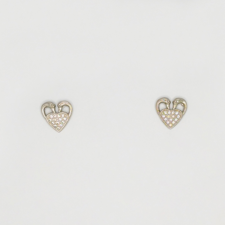 JEWELRY - EARRINGS - SCREW - ZIRCON - HEART Е214 - 1.2x1.4cm NICKEL - 1 pair