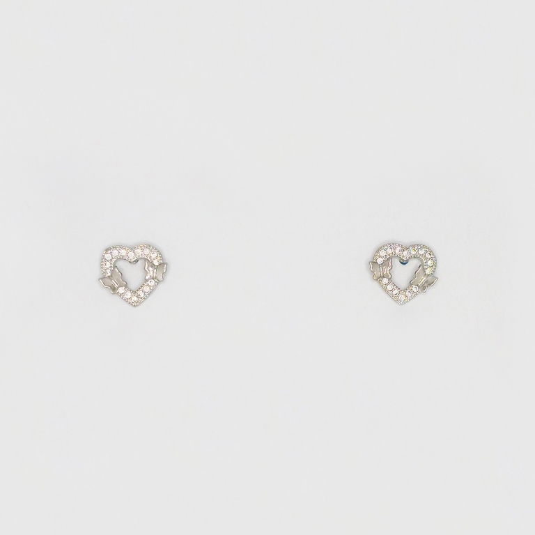 JEWELRY - EARRINGS - SCREW - ZIRCON - HEART WITH BUTTERFLIES Е258 - 1.3x1.1cm NICKEL - 1 pair