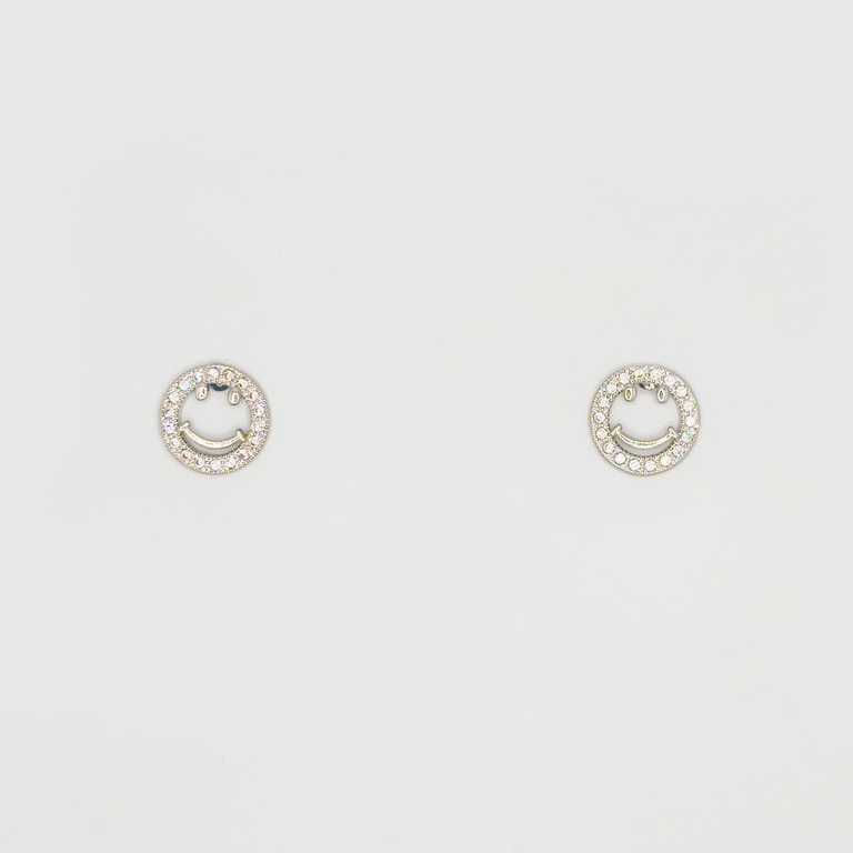 JEWELRY - EARRINGS - SCREW - ZIRCON - SMILE Е255 - 1.3x1.3cm NICKEL - 1 pair