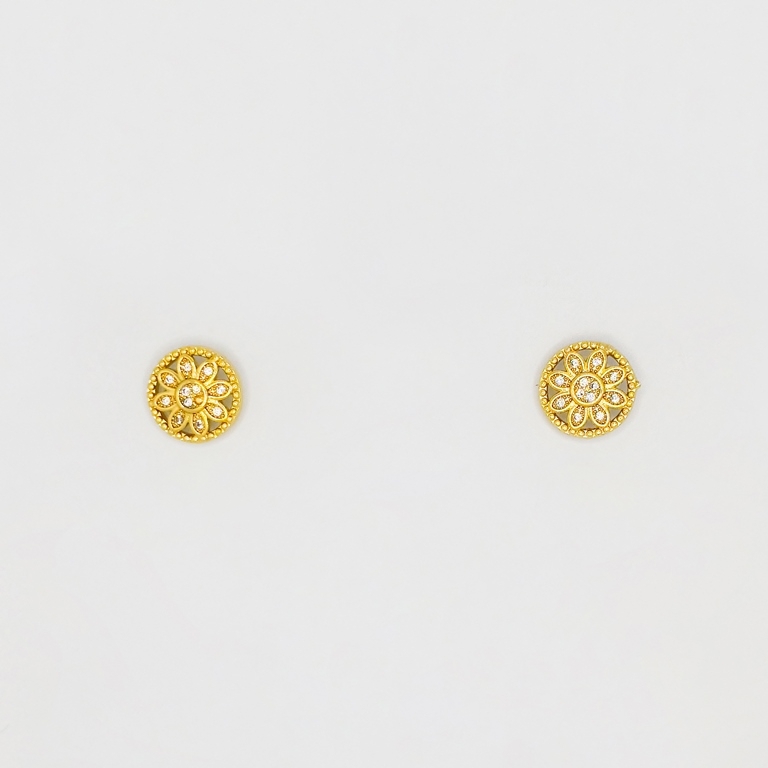 JEWELRY - EARRINGS - SCREW - ZIRCON - FLOWER Е183 - 1.2x1.2cm GOLD - 1 pair