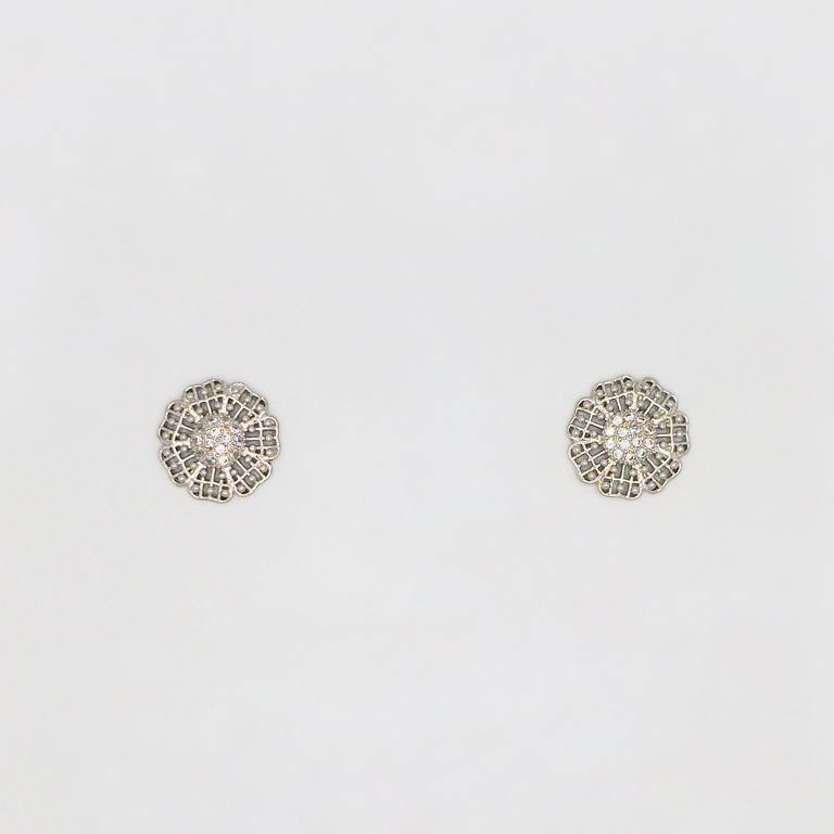 JEWELRY - EARRINGS - SCREW - ZIRCON - FLOWER Е256 - 1.4x1.4cm NICKEL - 1 pair