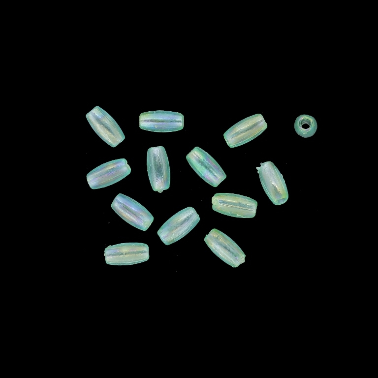 TRANSPARENT PLASTIC BEADS WITH COATING - UV - ELLIPSE - 6.5x3mm TURQUOISE GREEN (LIGHT) (АВ) - 50g Hole-1.5mm (1850pcs.)