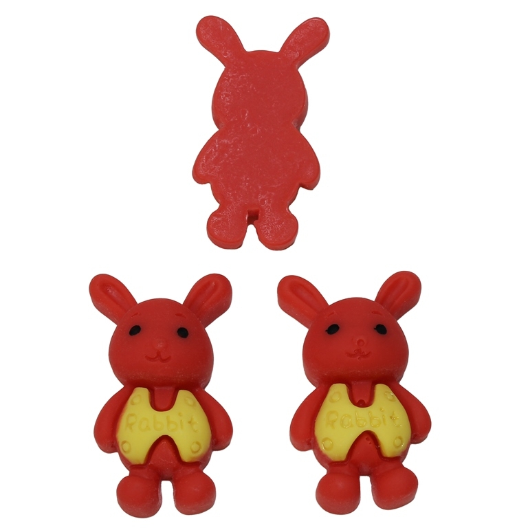 PLASTIC BEADS - RESIN 3D - FOR GLUING - BUNNY WITH VEST Rabbit 01 - 19x34x10mm RED (LIGHT) AND YELLOW - PACKAGE 30pcs.