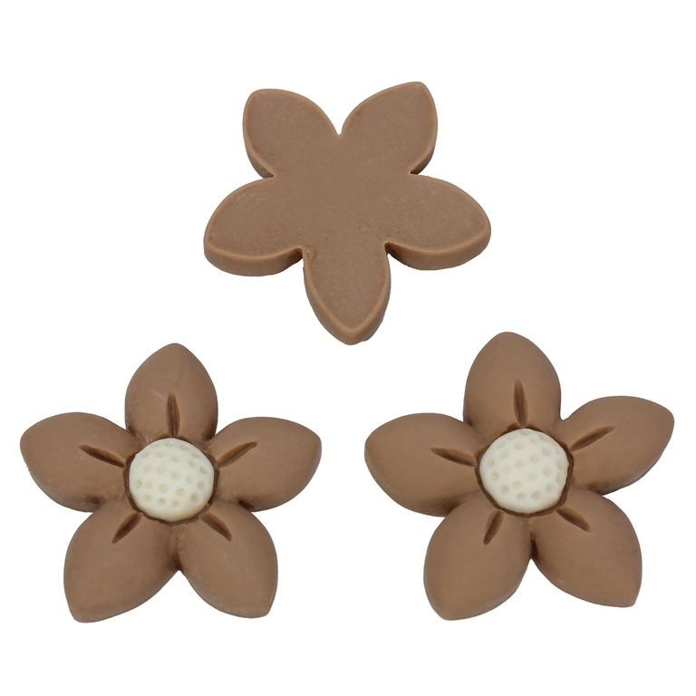 PLASTIC BEADS - RESIN 3D - FOR GLUING - FLOWER 01 - 32x30x7mm BROWN (LIGHT) - PACKAGE 25pcs.