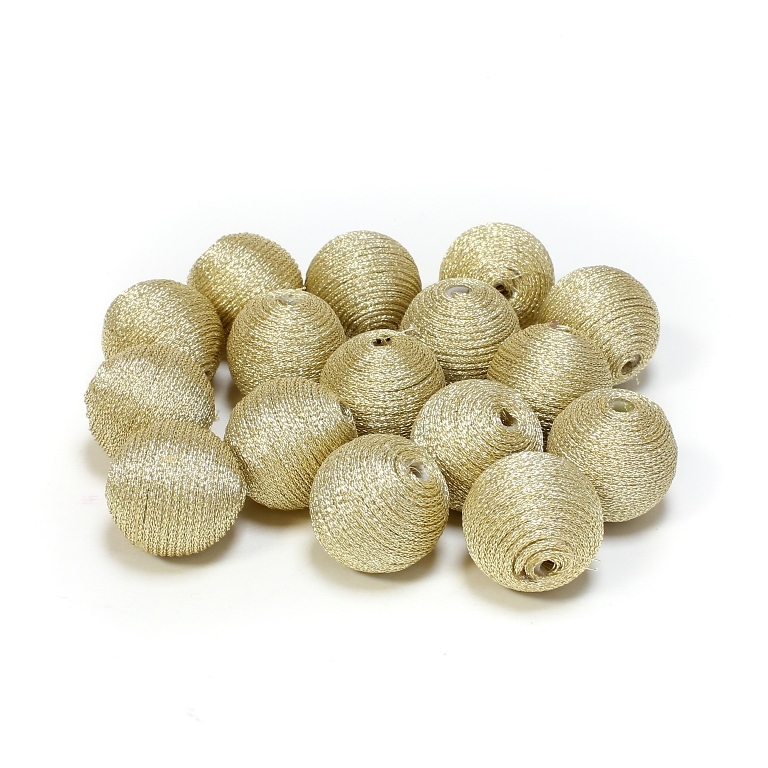 BALL WITH THREAD - LAME 01 - 18mm - GOLD (LIGHT) - 5pcs. Hole-3.0mm