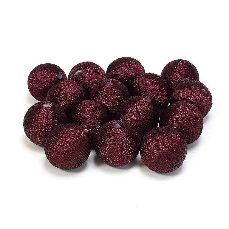 BALL WITH THREAD - LAME 01 - 20mm - BORDEAUX - 5pcs. Hole-3.0mm