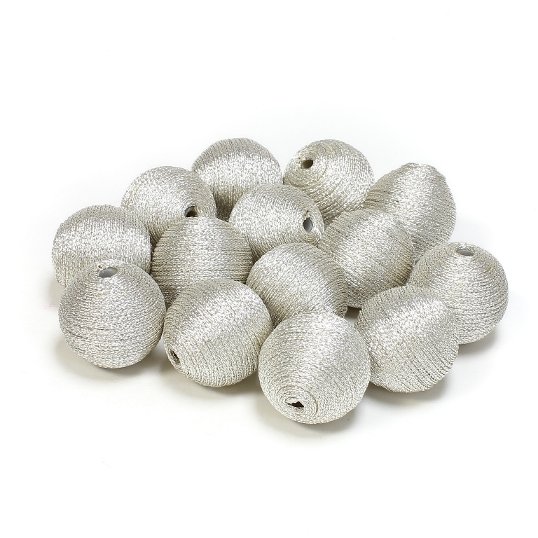 BALL WITH THREAD - LAME 01 - 20mm - ECRU - 5pcs. Hole-3.3mm