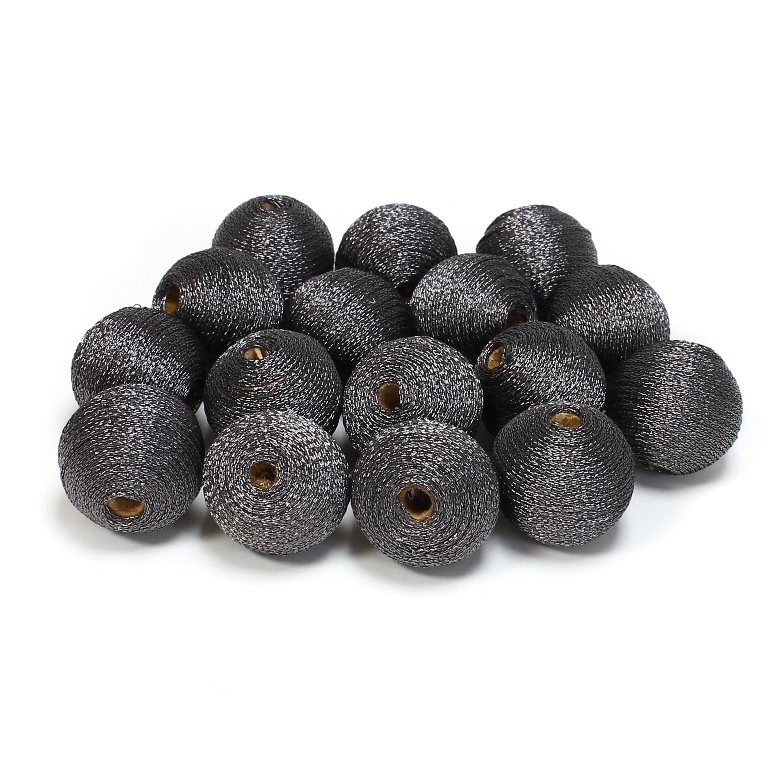 BALL WITH THREAD - LAME 01 - 20mm - GRAY (DARK) - 5pcs. Hole-4.0mm