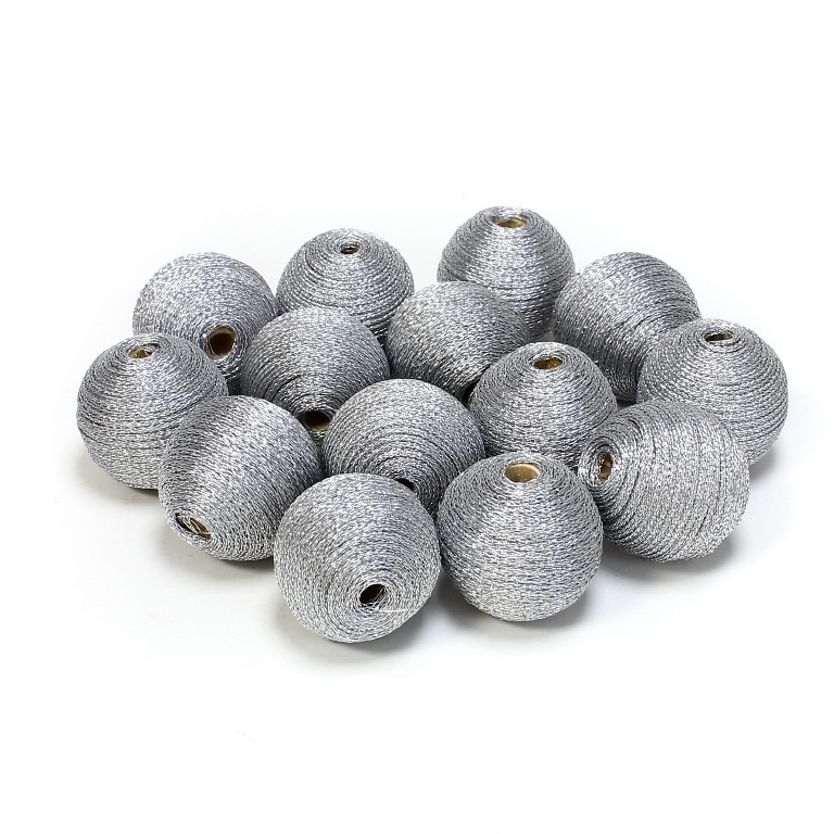 BALL WITH THREAD - LAME 01 - 20mm - SILVER - 5pcs. Hole-4.0mm