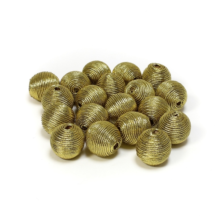 BALL WITH THREAD - LAME 02 - 16mm - GOLD - 5pcs. Hole-4.0mm