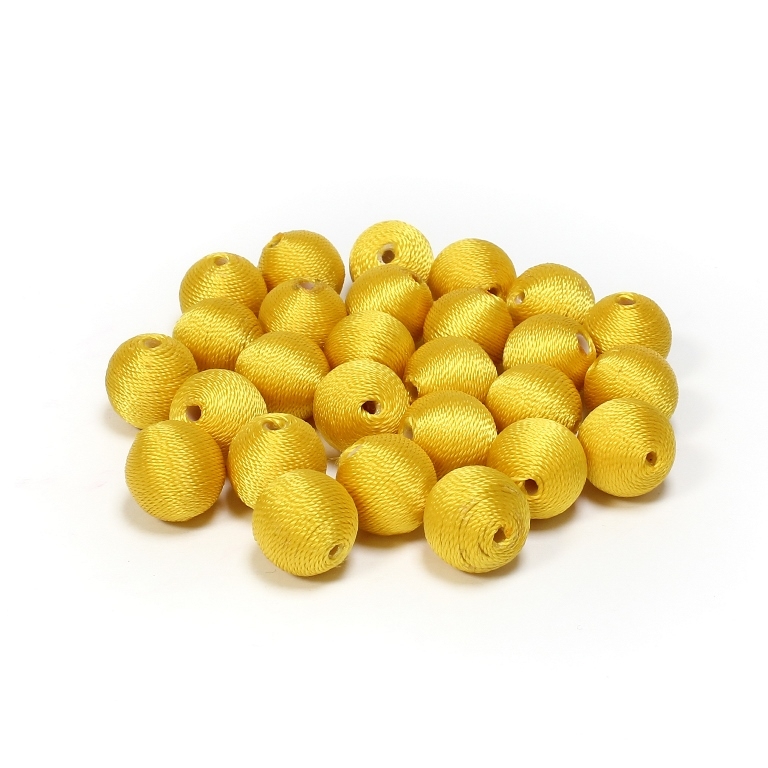 BALL WITH THREAD - POLYESTER 02 - 14mm - YELLOW - PACKAGE 100pcs. Hole-2.8mm