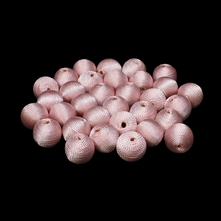 BALL WITH THREAD - POLYESTER 02 - 14mm - CORAL (LIGHT) - PACKAGE 100pcs. Hole-2.8mm