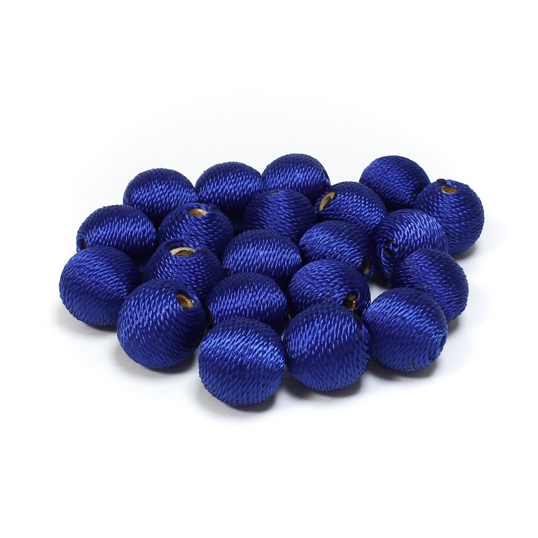 BALL WITH THREAD - POLYESTER 02 - 16mm - BLUE (DARK) - 5pcs. Hole-4.0mm