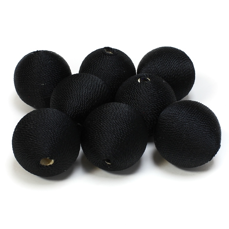 BALL WITH THREAD - POLYESTER 02 - 30mm - BLACK - PACKAGE 30pcs. Hole-5.5mm