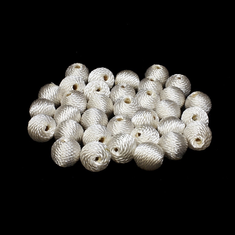 BALL WITH THREAD - POLYESTER 03 - 12mm - WHITE - 10pcs. Hole-3.5mm