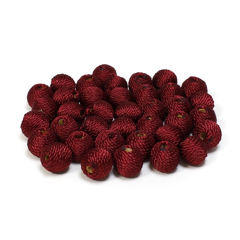 BALL WITH THREAD - POLYESTER 03 - 12mm - RED (DARK) - PACKAGE 100pcs. Hole-3.5mm