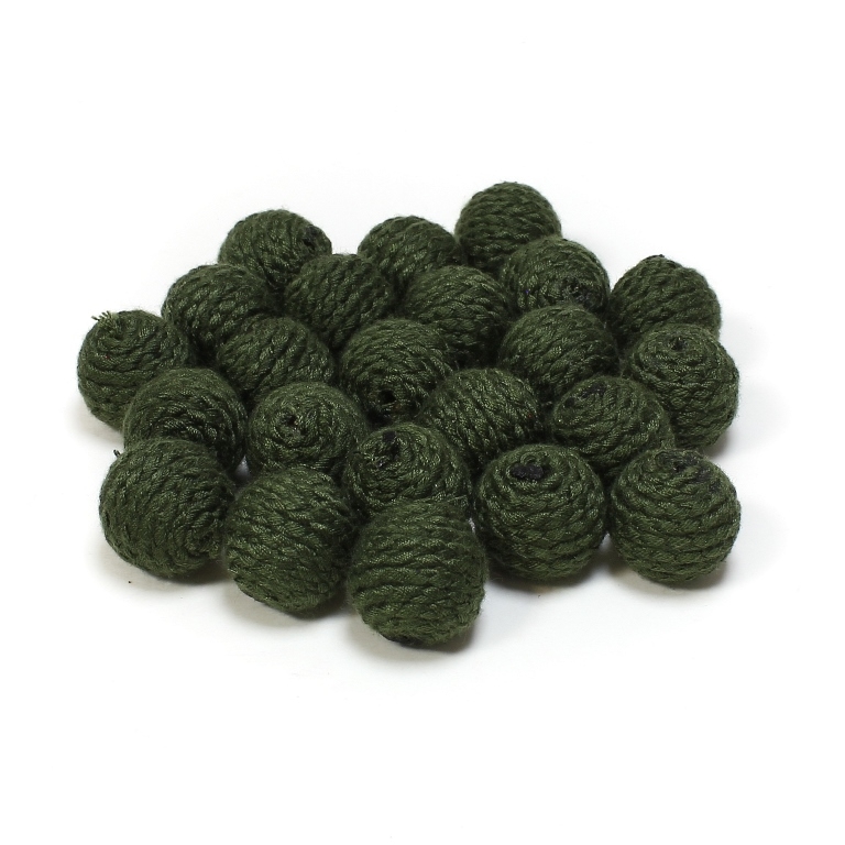 BALL WITH THREAD - POLYESTER 04 - 16mm - GREEN MILITARY (DARK) - 5pcs. Hole-3.0mm