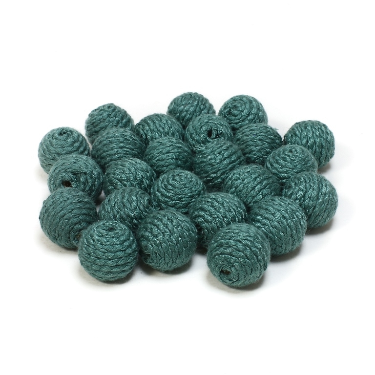 BALL WITH THREAD - POLYESTER 04 - 16mm - TURQUOISE GREEN - PACKAGE 50pcs. Hole-3.0mm